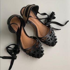 SCHUTZ • Suede Laser Cut Lace Up Espadrille Wedges